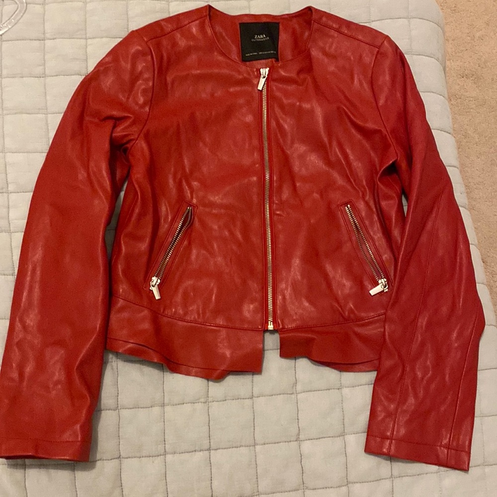 ZARA leather red jacket to add a pop of color to your outfit ❤️